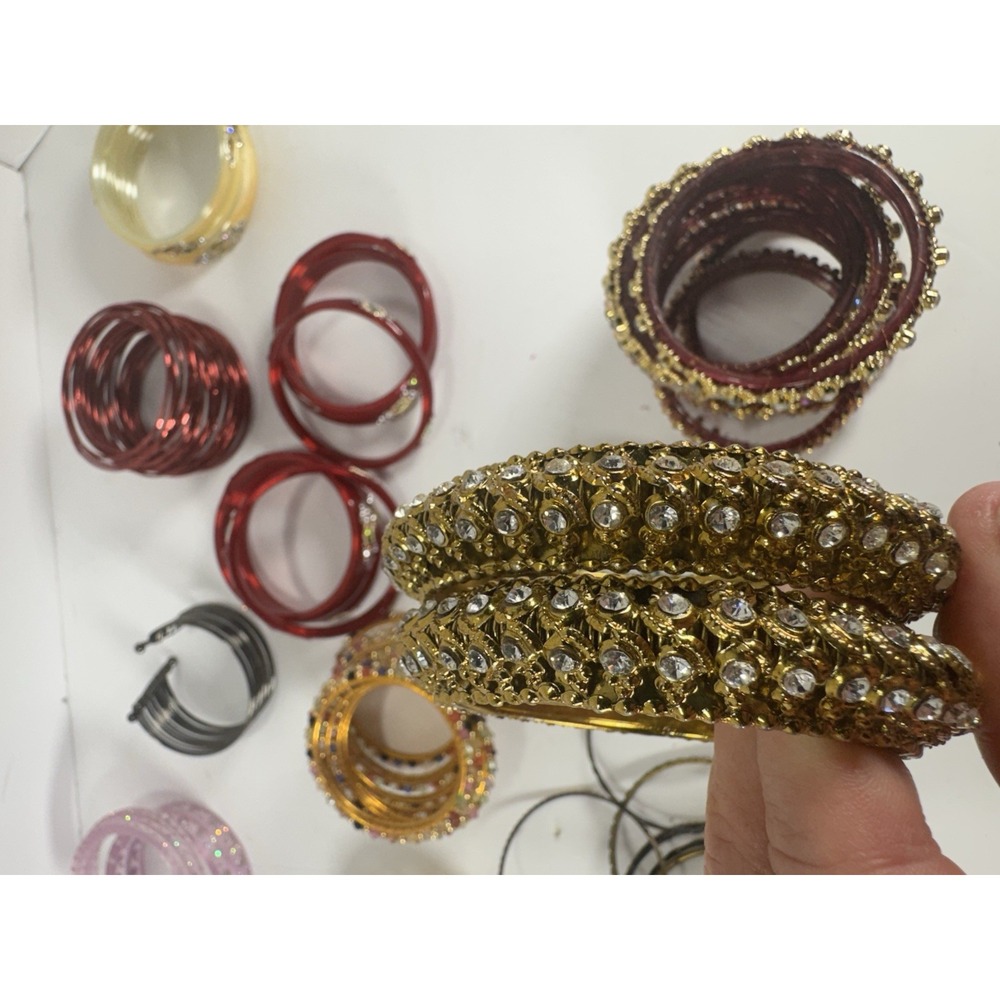 100pc Indian Bollywood Bangle Bracelet Lot Rhinestone Small 2.25-2.625" - Picture 8 of 14